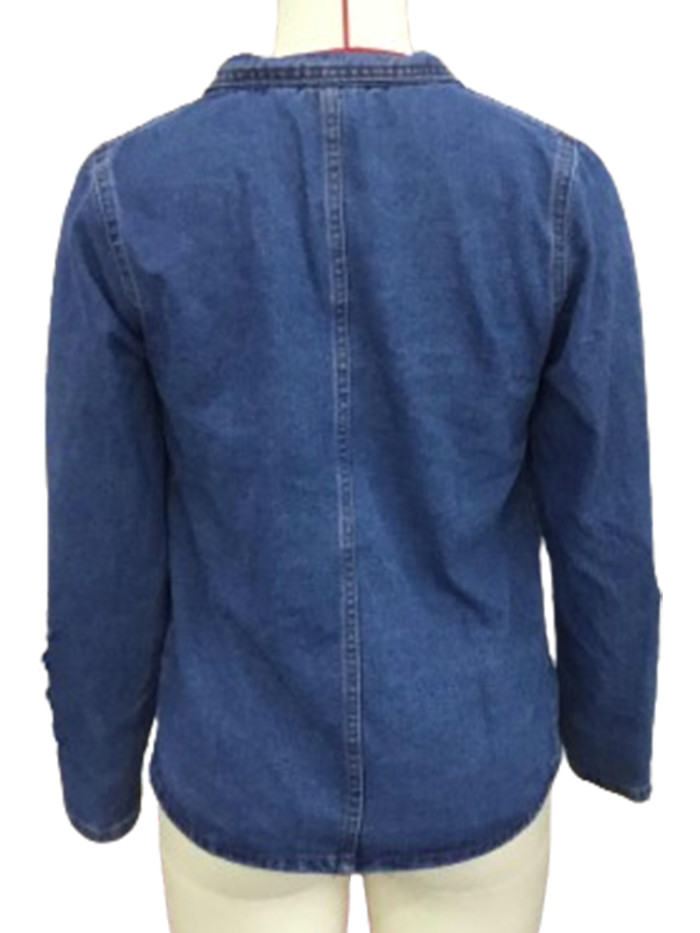 Vintage Stand Collar Denim Jacket, Slim Retro Button Jean Outerwear