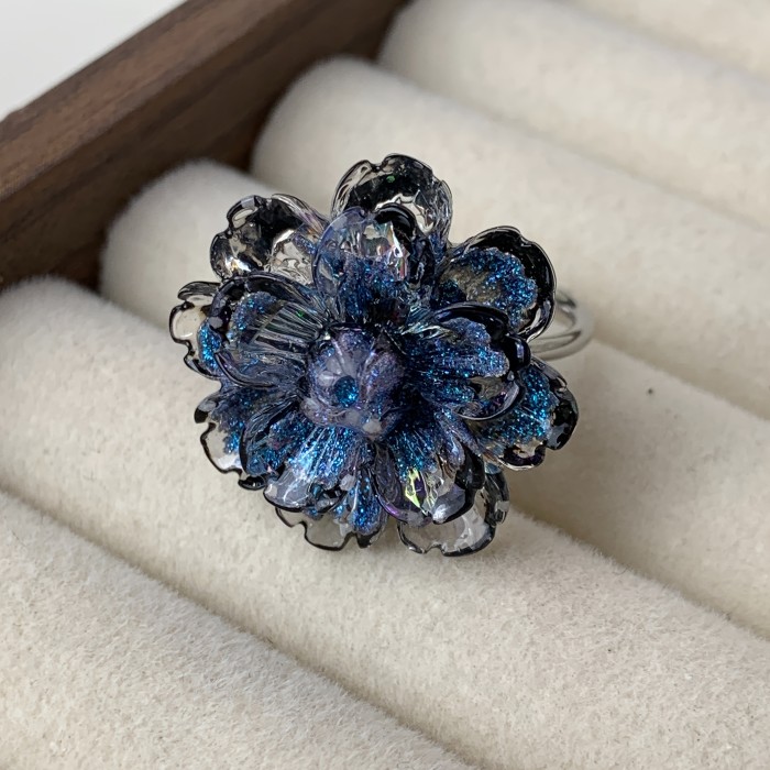 3D Rose AB Glitter Open Ring, Elegant Women Statement Ring