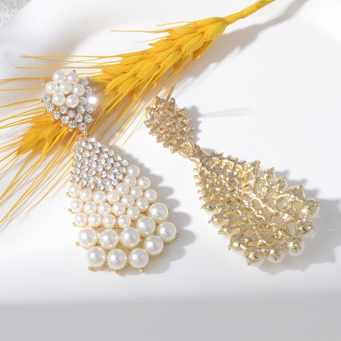 Imitation Pearl Rhinestone Earrings Flower 1 Pair of