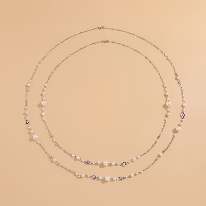 Double Layer Faux Pearl Chain Necklace, Party & Daily Wear