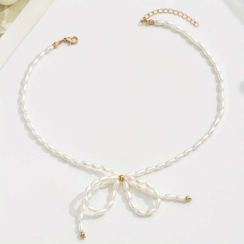 Unique Design Charming Bow Beaded Necklace, Handcrafted Chain Cut to Size with Adjustable Number of Beads