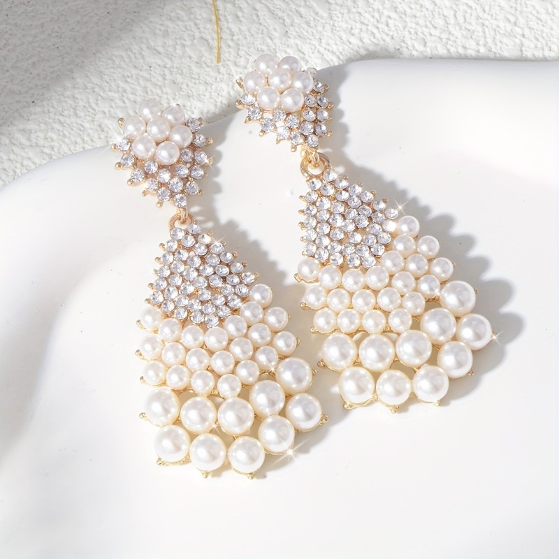 Imitation Pearl Rhinestone Earrings Flower 1 Pair of
