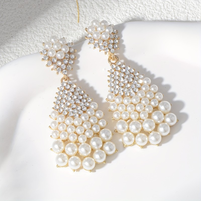 Imitation Pearl Rhinestone Earrings Flower 1 Pair of
