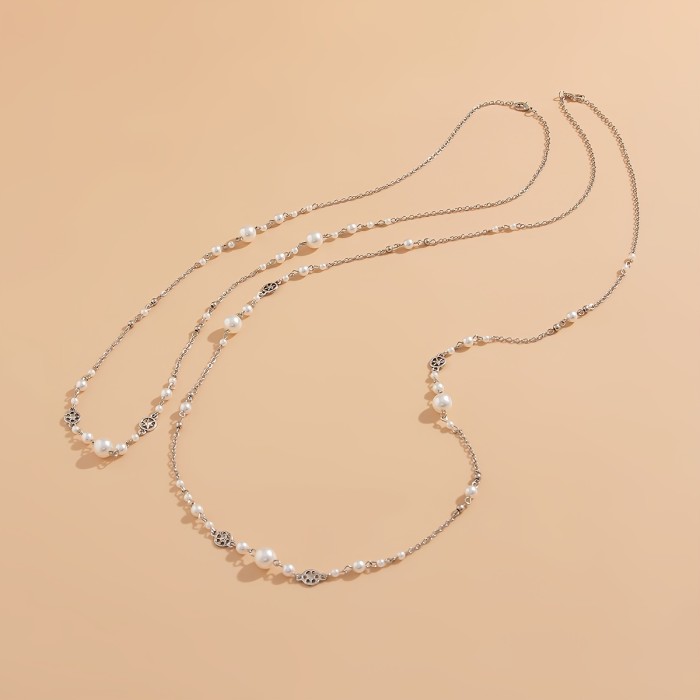Double Layer Faux Pearl Chain Necklace, Party & Daily Wear