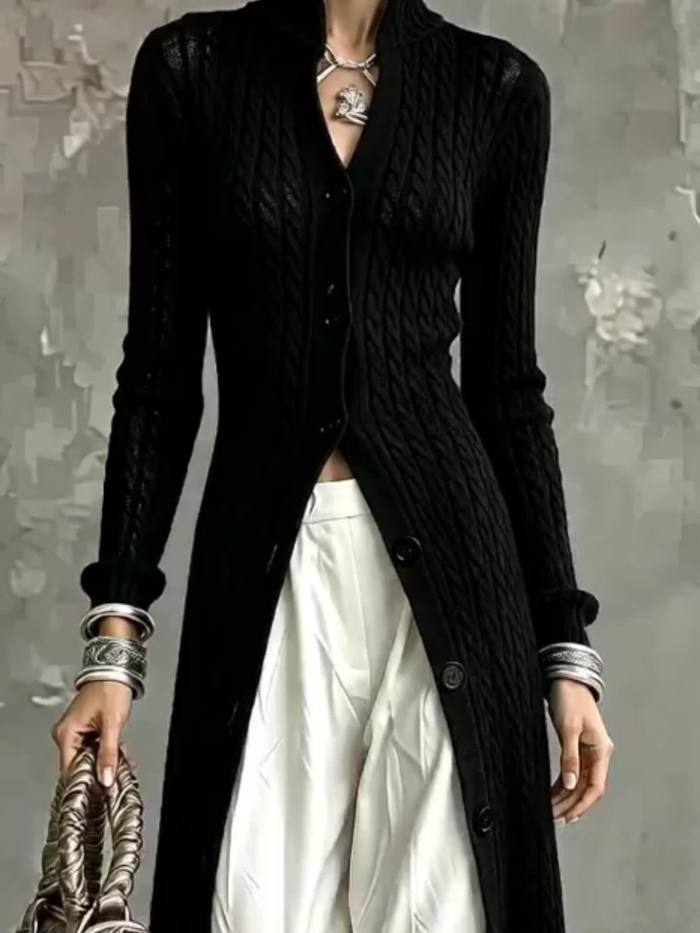 Elegant Long Linen Stand Collar Cardigan | Single Breasted Loose Fit Layered Outerwear for Fall Winter Office & Casual