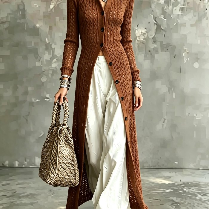 Elegant Long Linen Stand Collar Cardigan | Single Breasted Loose Fit Layered Outerwear for Fall Winter Office & Casual