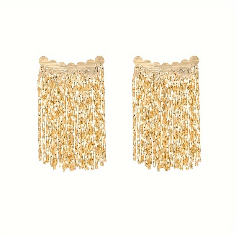Unisex Golden Tassel Earrings, Fashionable and Exaggerated Long Arc-Shaped Tassel Earrings with Silvery Posts, Elegant and Minimalist Design, Trendy Vintage Gender-Neutral Style, Suitable for Men