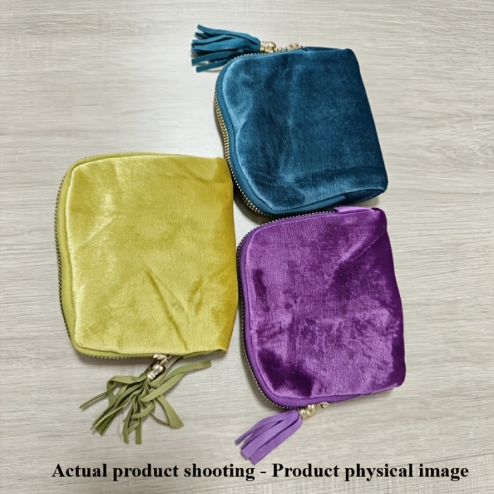 Velvet Travel Jewelry Storage Pouch, Portable Zippered Pocket, Dustproof Storage Bag for Rings, Earrings And Bracelets, Jewelry Roll, Jewelry Rolls