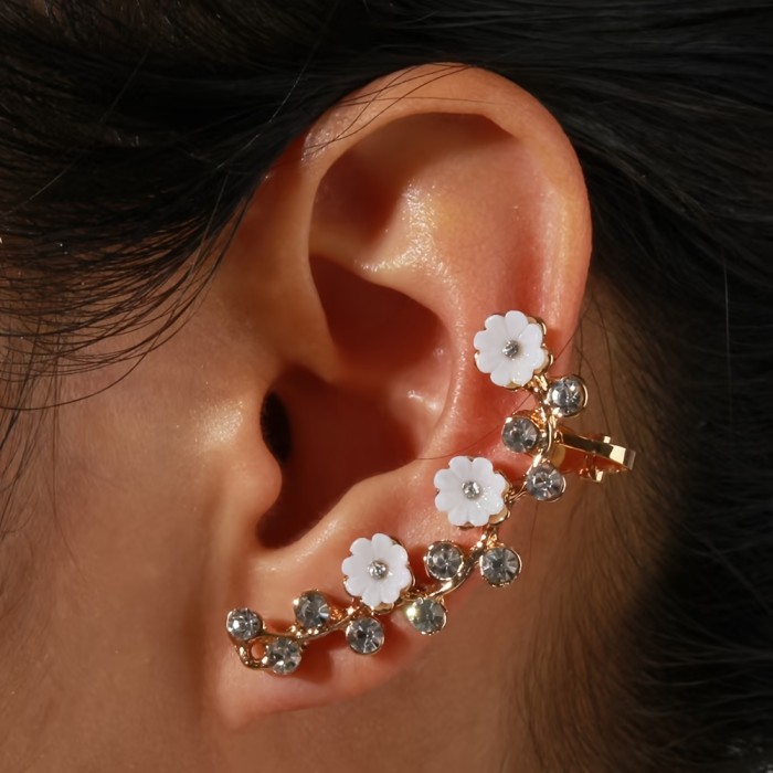 1pc, European and American Style Floral Daisy Ear Cuff\u002FClip-On Earring, Elf Ear Jewelry for Women