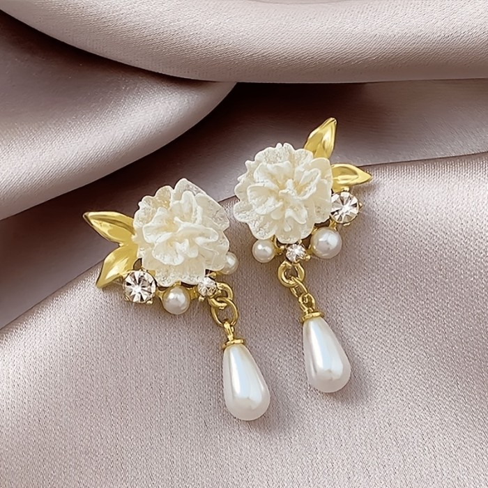 Burgundy Rose & Imitation Pearl Drop Earrings - Vintage Wedding Jewelry Suitable for Parties, Prom, Casual Attire - Elegant Gothic Dangle Earrings with Beauty Accessory
