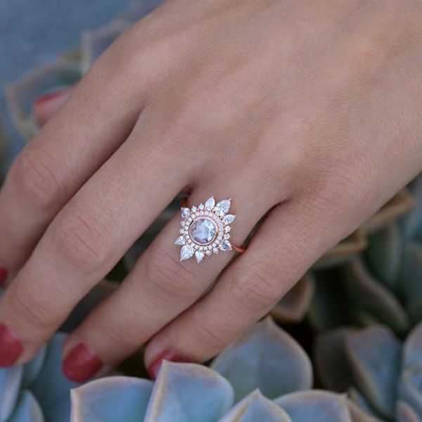 Flower Design Round Cut Engagement Ring
