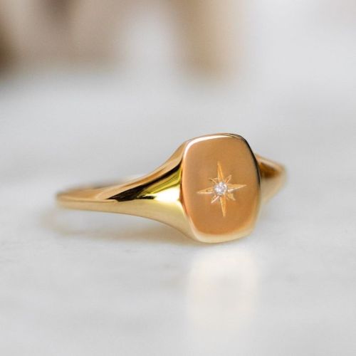 Solid Gold Star Signet Ring