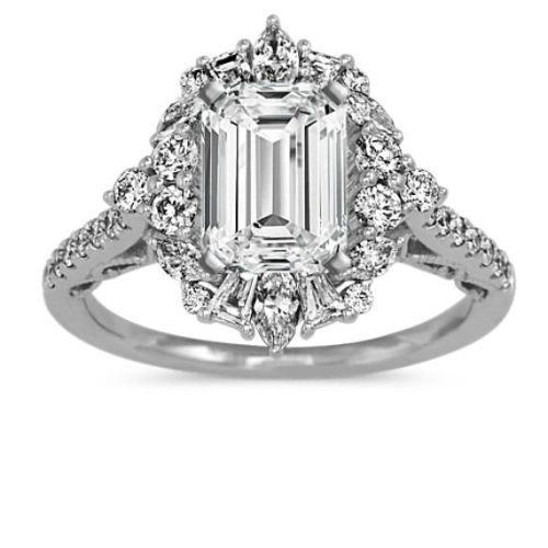 Baguette & Round Halo Engagement Ring