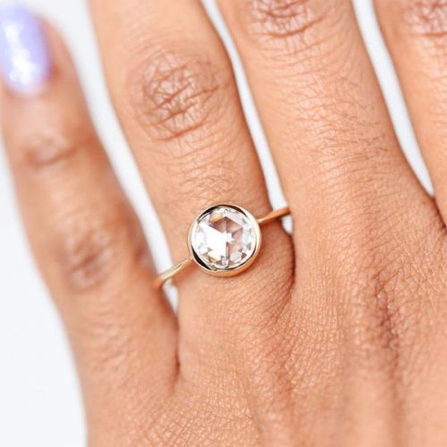 Golden Round Cut Bezel Engagement Ring
