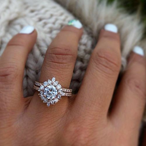 Round Cut Rose Gold Halo Engagement Ring