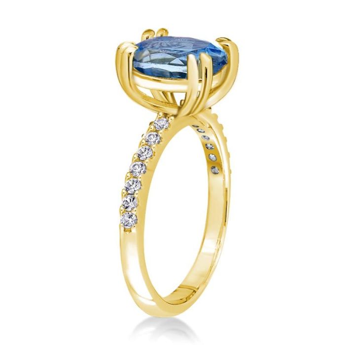 Golden Oval Cut Blue Engagement Ring