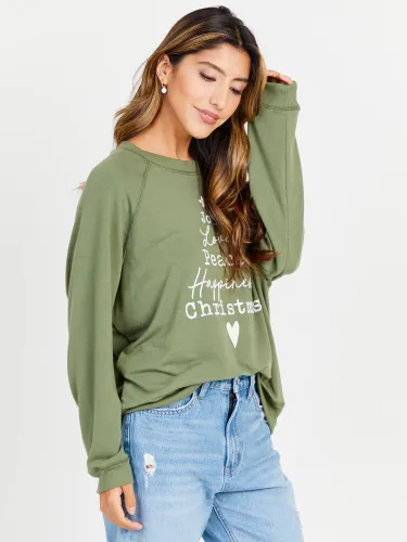 Love Peace Christmas Lightweight Sweatshirt