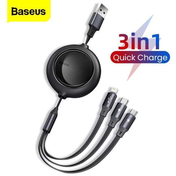 Retractable Micro USB 3 in 1 Type C Data Cord