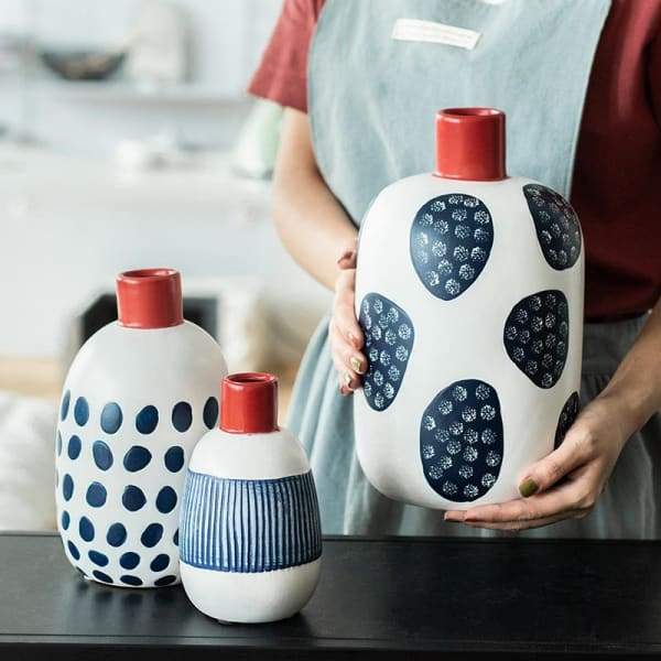 Ceramic Flower vase | White & Blue Ceramic Vase For Flower Decorations