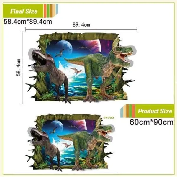 Cartoon 3d Vivid Broken Dinosaur Wall Decals