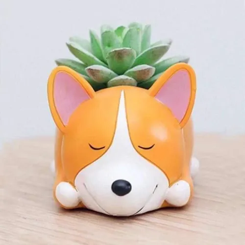 Cute Puppy Style Mini Resin Succulent Plant Pots | Corgi Dog Flower Pot Garden Fair Style Pen Holder