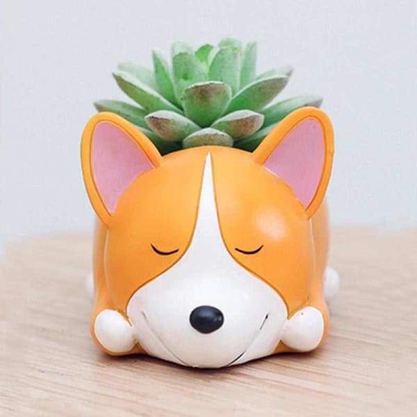 Cute Puppy Style Mini Resin Succulent Plant Pots | Corgi Dog Flower Pot Garden Fair Style Pen Holder