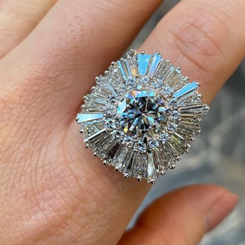 Halo Round & Bagette Engagement Ring