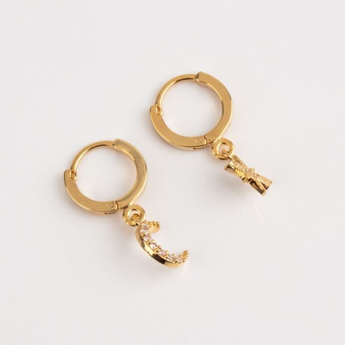 Star and Moon Hoop Earrings