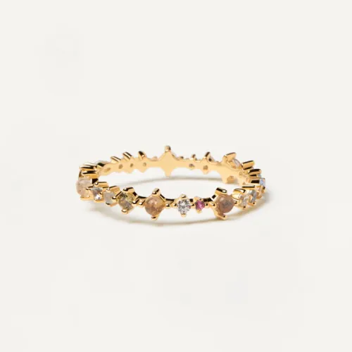 Golden Round Cut Rainbow Wedding Band