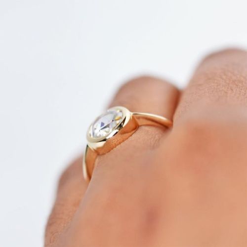 Golden Round Cut Bezel Engagement Ring