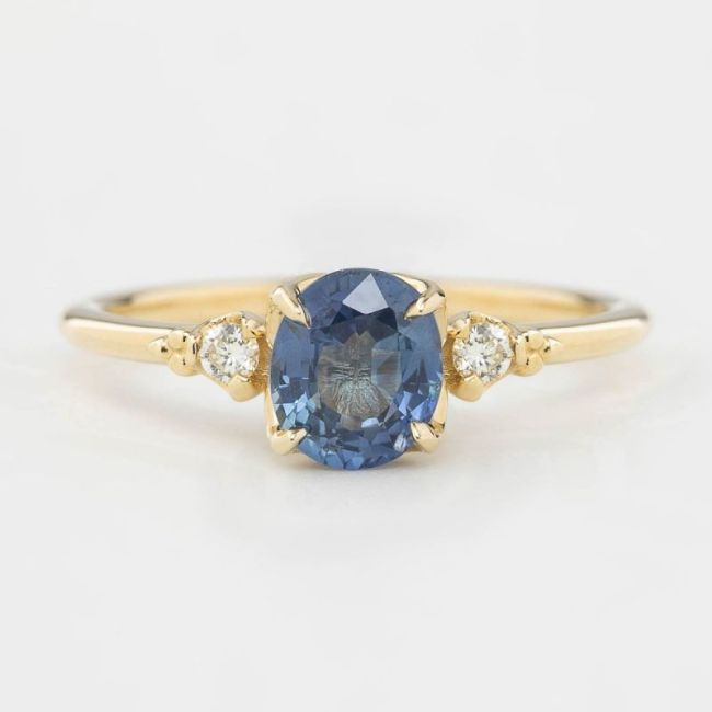 Three Stone Oval Cut Blue Engagement Ring