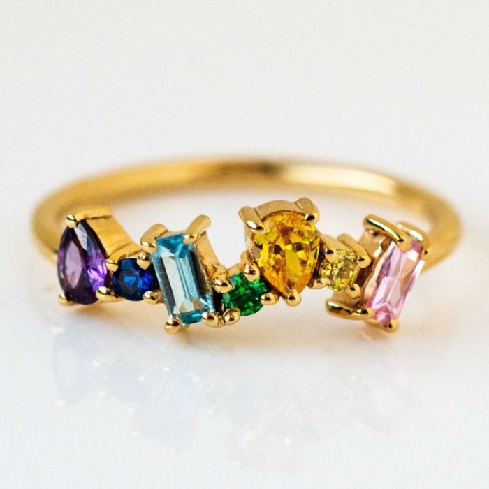 Hydra Baguette Ring with Multicolored Gems