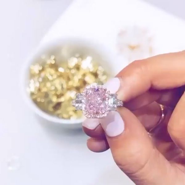 Halo Three Stone Radiant Engagement Ring