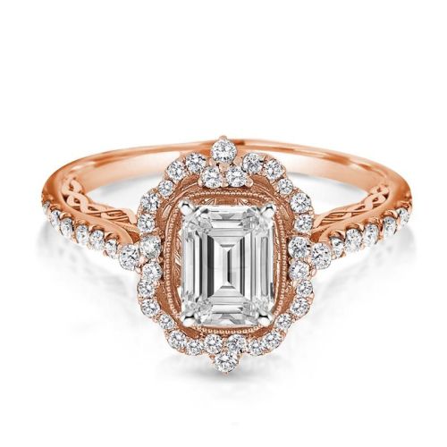 Vintage Halo Engagement Ring in Rose Gold