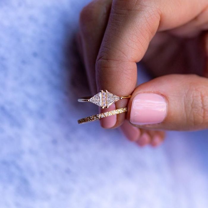 Geometric Golden Round & Triangle Bridal Set