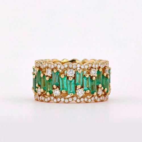 Triple Row Baguette Cut Golden Engagement Band
