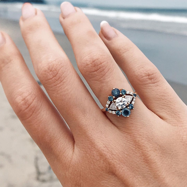 Old Euro Cut Sapphire Art Deco Ring