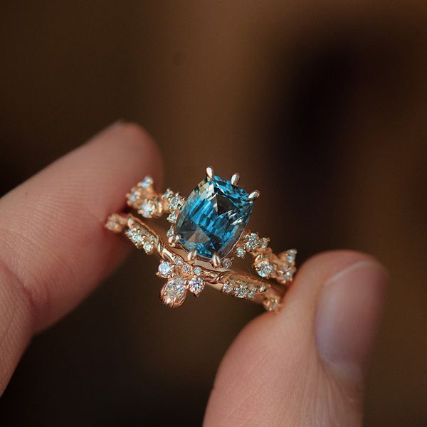 Oval Cut Golden Blue Bridal Set