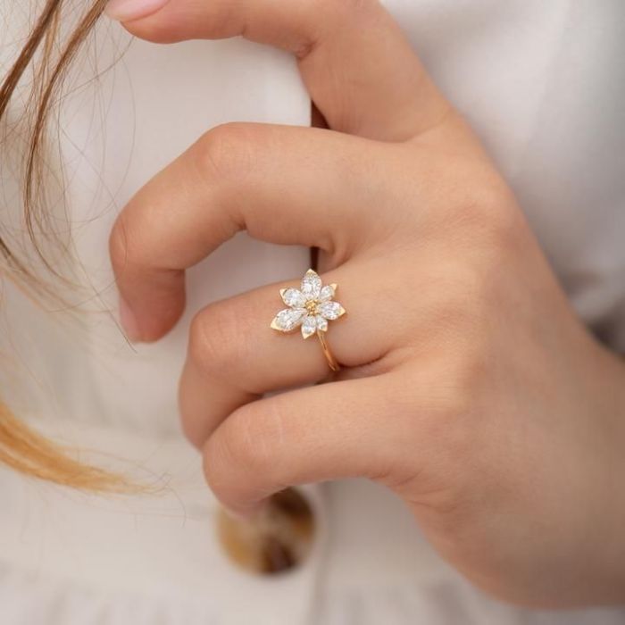 Asymmetric Blossom Engagement Ring with Pear Cut