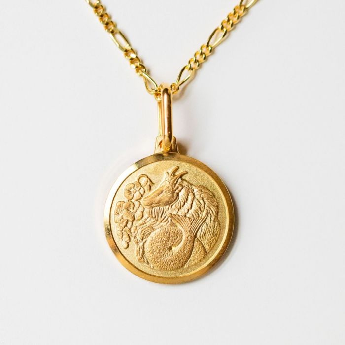 Sterling Silver Horoscope Pendant Necklace with Figaro Chain
