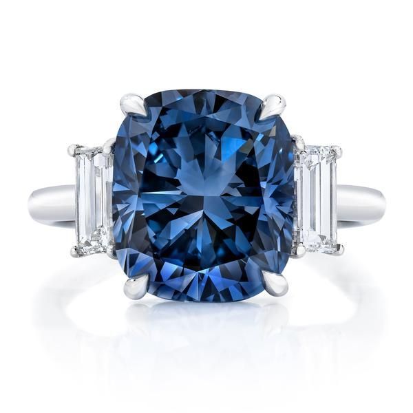 Blue with Baguette Side Stones Engagement Ring
