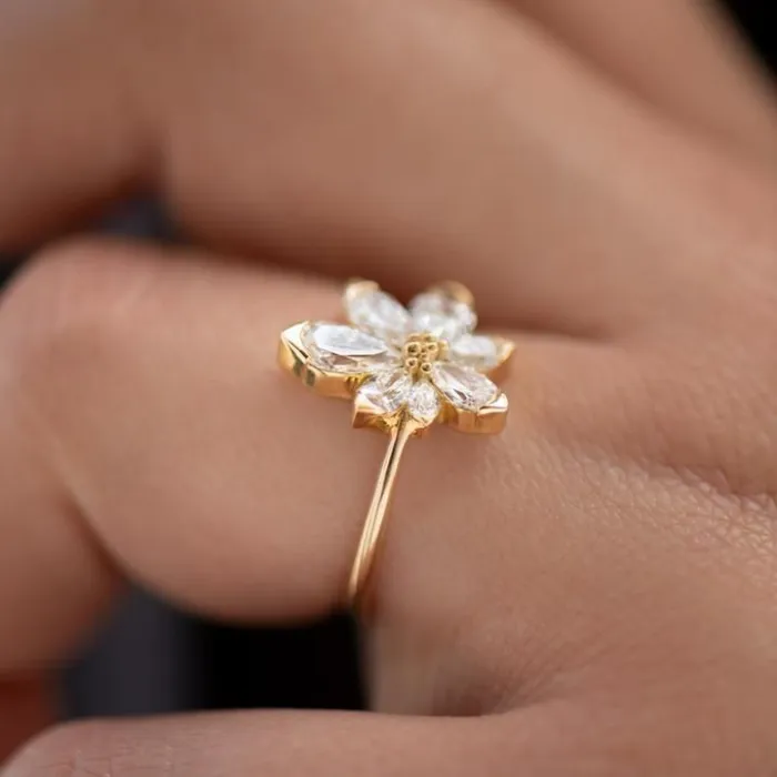 Asymmetric Blossom Engagement Ring with Pear Cut
