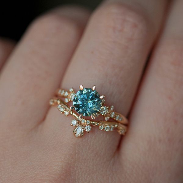 Golden Rpund Cut Blue Bridal Set