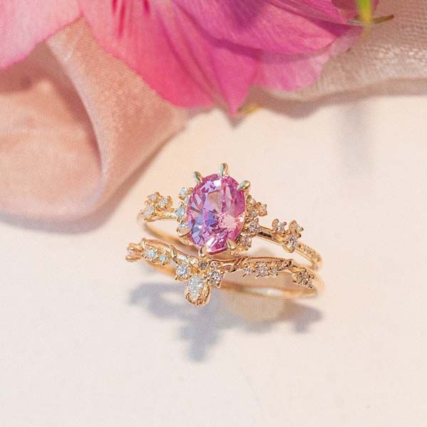 Oval Cut Golden Pink Bridal Set