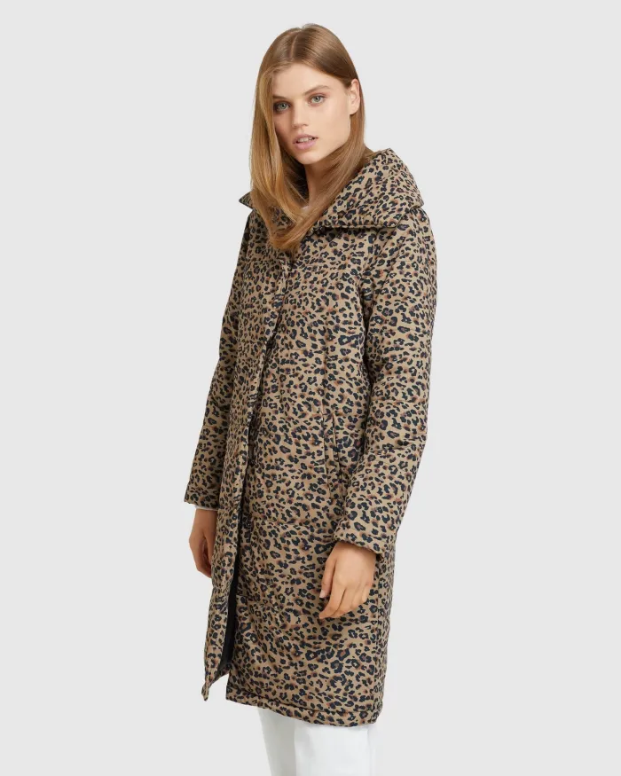 KITTY ANIMAL PRINT LONGLINE PUFFA JACKET