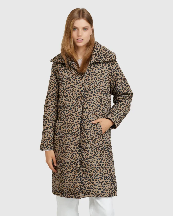 KITTY ANIMAL PRINT LONGLINE PUFFA JACKET