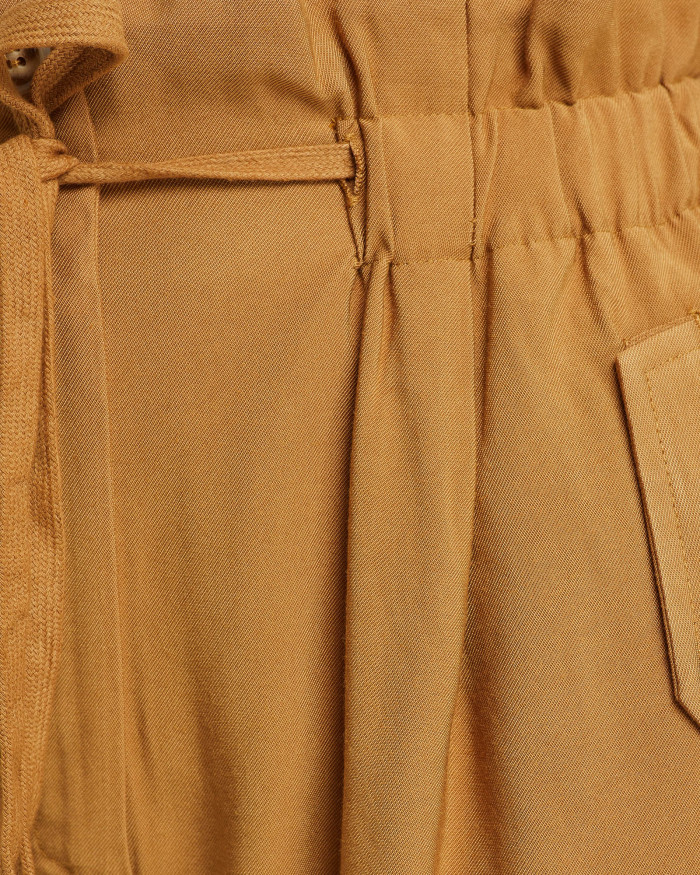 OLIVE DRAWSTRING VISCOSE PANTS