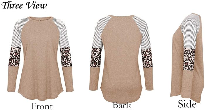 Women's Color Block Tunic Tops Long Raglan Sleeve Striped Shirts Round Neck Pullover T Shirt