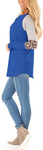Women's Color Block Tunic Tops Long Raglan Sleeve Striped Shirts Round Neck Pullover T Shirt