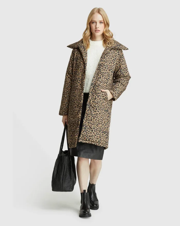 KITTY ANIMAL PRINT LONGLINE PUFFA JACKET